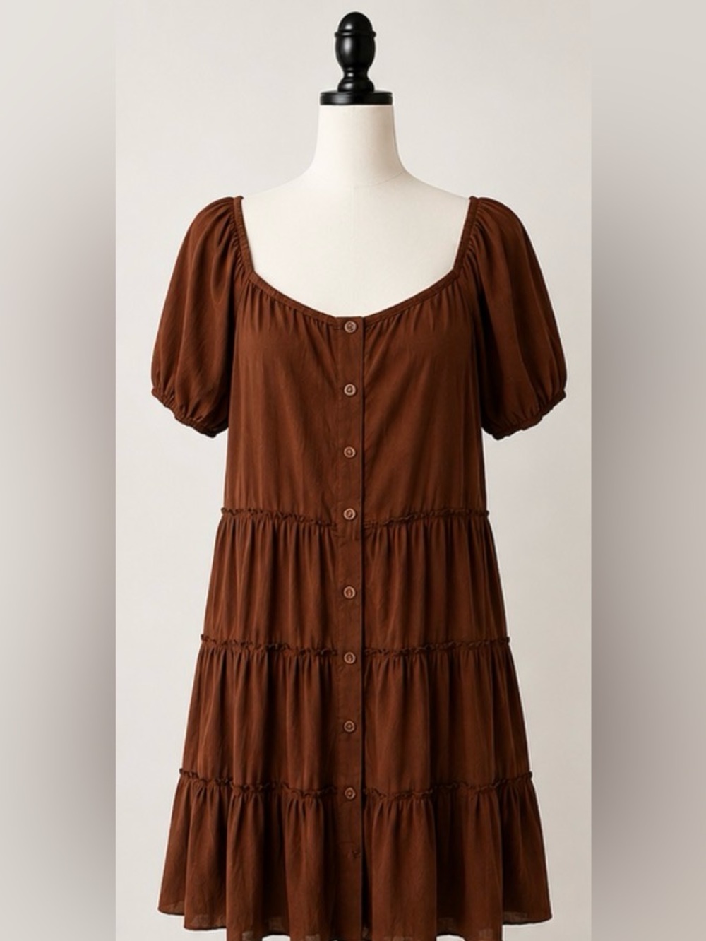 HESPERUS Brown Tiered Puff Sleeve Dress – Size XL